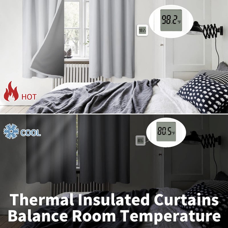 BGment Thermal Insulated 100% Blackout Curtains for Bedroom with Black Liner, Double Layer Full Room Darkening Noise Reducing Rod Pocket Curtain (42 x 84 Inch, Light Grey, 2 Panels) - Image 4